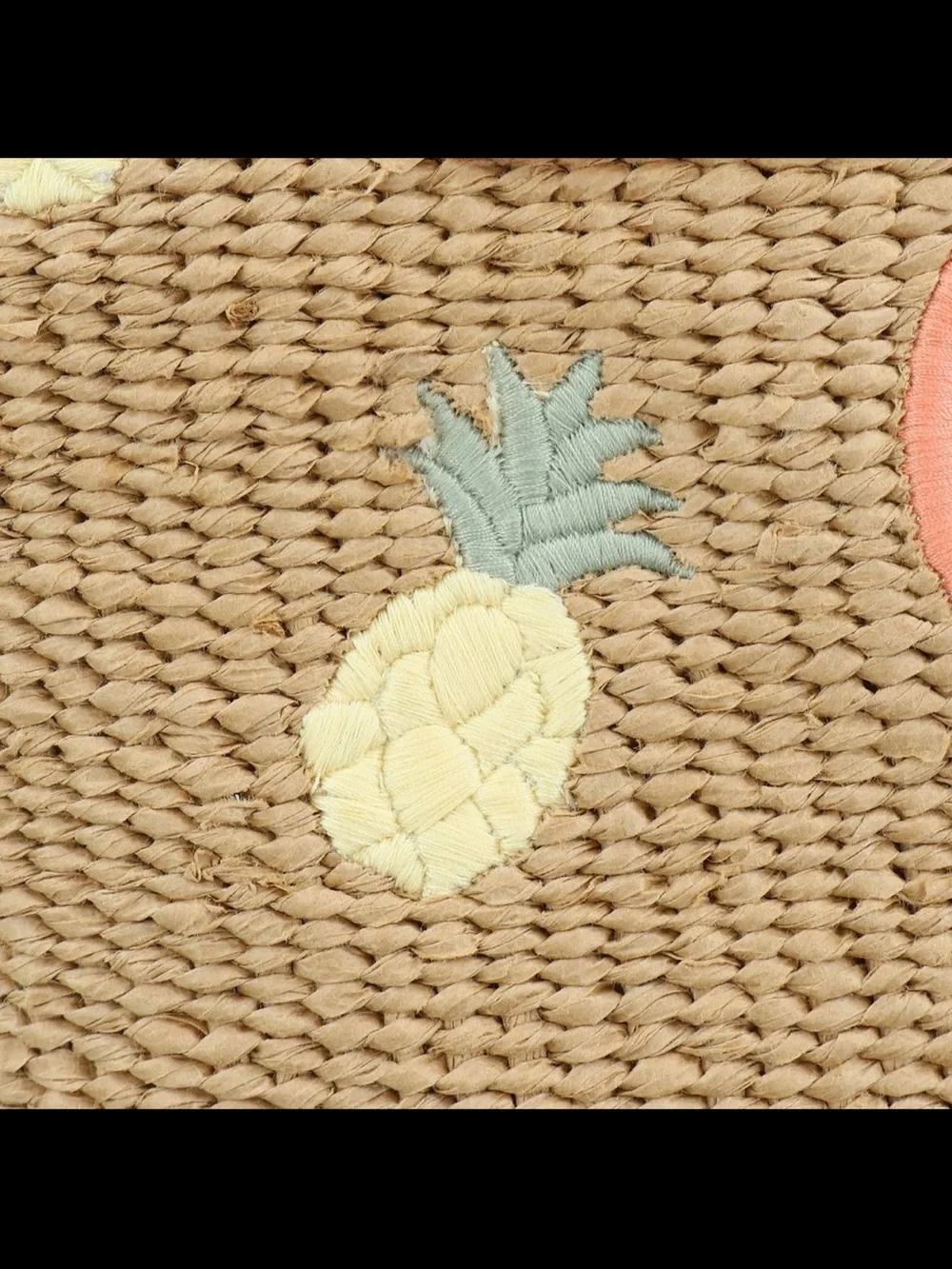 Chloe Woven Straw Tote with Pink Handles and Pineapple Motif